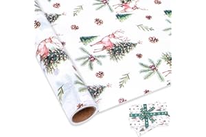 Larcenciel Rollo de Papel de Seda Navidad, 10 m x 43 cm Elegante Papel Seda para Envolver de Verde con Renos y Árboles de Navidad, Exquisito Embalaje Regalo para Año Nuevo Fiesta Cumpleaño Boda DIY