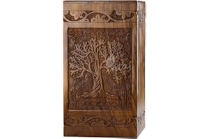 INTAJ Cremation Urns for Human Ashes Small Male Female Wooden Tree of Life Urns Box and Casket for Ashes Men Women Child Pets Cat Dog Urn Burial Funeral Memorial Urns for Ashes Holds 115 Cubic Inch