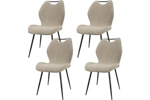 JIJIAN Lot de 4 Chaises de Salle à Manger, Chaise de Cuisine, Chaise tapissée, Chaises de Salon, Dossier en Tissu et Pieds en Métal, Idéales pour Salle à Manger, Cuisine, Salon, Gris Brun
