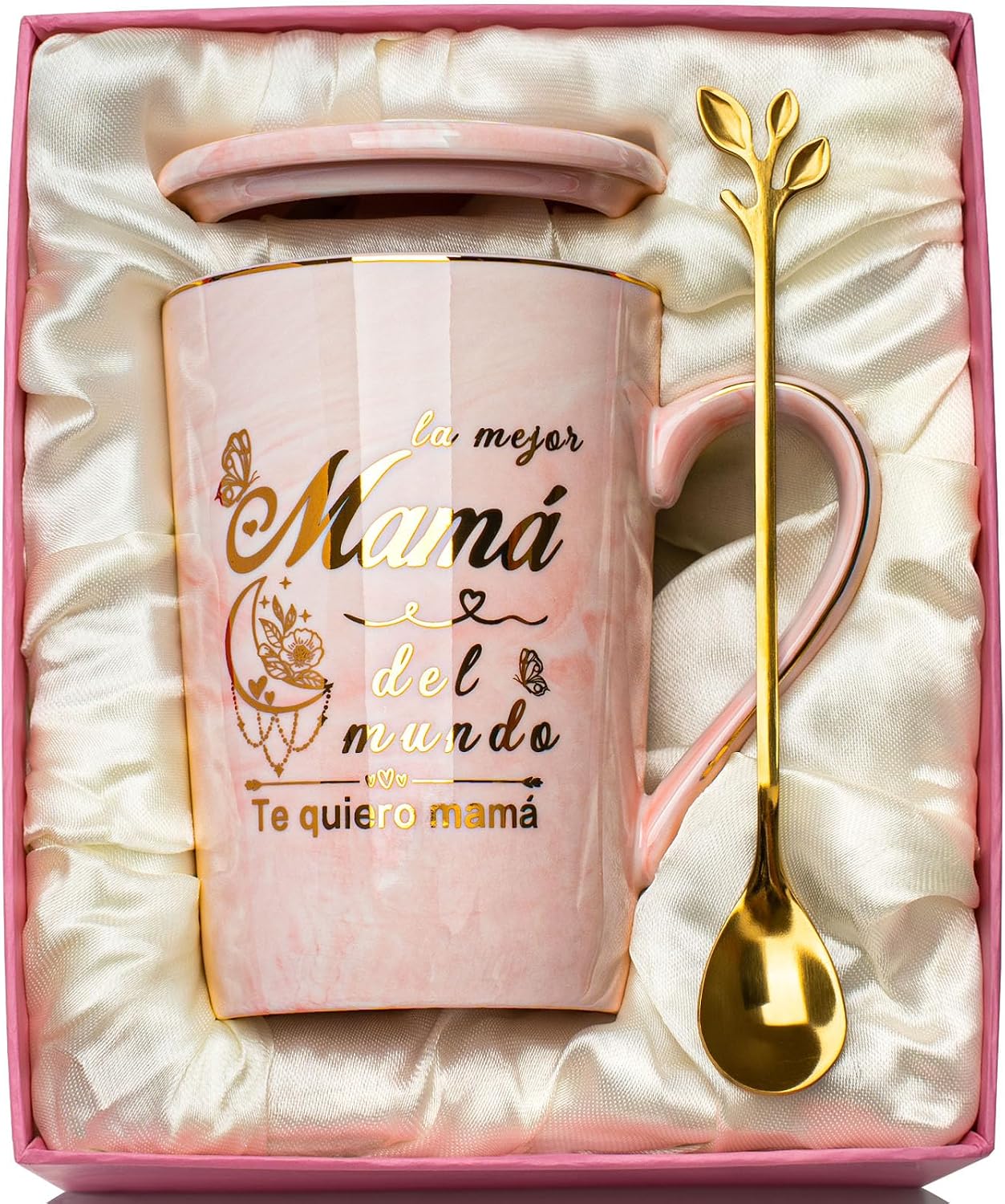 Regalo Dia de la Madre, Regalos para Madres, Regalo Cumpleaños Madre Taza, Regalo Mamá Regalos Día de la Madre Regalo Original, 400ml Ceramica Taza, con Tarjeta, Cuchara Caja de Regalo