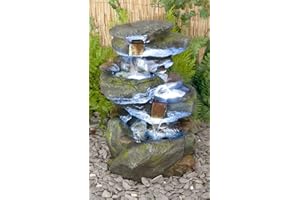 Primrose 55cm Stone Effect 3 Tier Rock Waterfall Cascading Garden Water Feature with Lights