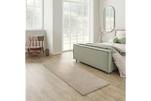 ‎CARPET STUDIO Carpet Studio Maine Teppich Läufer Beige, Läufer Flur 67x180cm, Kurzflor Teppiche, Küchenläufer, Wohnzimmerteppich, Bettvorleger Schlafzimmer