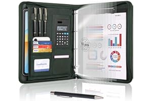 ‎LEATHARIO Leathario Schreibmappe A4 mit 5 Klarsichthüllen,Konferenzmappe mit Reißverschluss,Dokumentenmappe mit Notizblock für Meeting, Business,ikl.1 Kugelschreiber