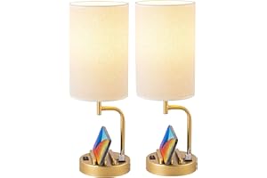 Dreamholder Table Lamp, Bedside Lamp with USB C&A Charging Ports, LED Desk Lamp with 3-Color Modes with Phone Stands, for Bedroom, Living Room, Office, Gold(Set of 2, Bulb Included)