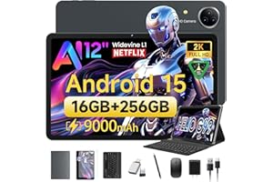 ‎FEONAL FEONAL Android 15 Tablet 12 Zoll 2K Display Helio G99 Gaming Tablet mit Tastatur/Stift/Maus, Gemini AI, 16(8+8) GB RAM+256GB ROM (2TB TF), 5G WiFi Tablets-PC, 21MP/9000mAh/Widevine L1/GPS/BT5 - Grau
