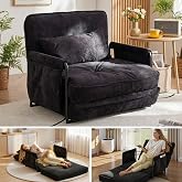 YINIX Corduroy Folding Sofa Bed, Reclining Backrest 5 Positions | 4 in 1 Floor Sofa with Armrests, Side Pocket and Cushion, I