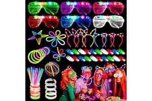 SWEETONE Braccialetti Luminosi Fluorescenti 82 Pezzi, 6 Occhiali Led, 50 Bracciali Luminosi Fluorescenti con 20 Luci da Dito, 6 Fasce Capelli Luminose, Gadget Compleanno Bambini per Festa Matrimoni Carnevale