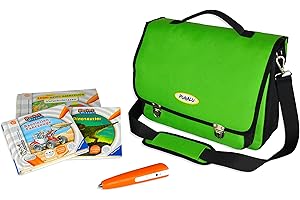 PUNALU TipToi Tasche, Tasche für TipToi Stift & TipToi Bücher, Büchertasche mit Platz für 2 Stifte und 11 Bücher, TipToi Starterset (grün)