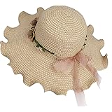 MaoXinTek Cappello di Paglia Pieghevole Tesa Larga Cappelli da Sole Donna Cappello da Spiaggia con Decorativo Fiori per Vacan