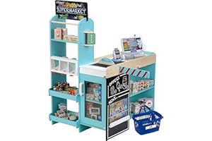 Theo Klein 9396 Shopping Center Promo Item No. 1, wood I grocery store including tablet cash station and shopping basket I Toys for children aged 3 and over