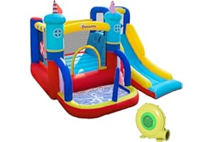 Outsunny Château Gonflable avec Toboggan Trampoline Piscine et Mur d'escalade jusqu'à 3 Enfants +3 Ans avec souffleur 450W et Sac de Transport 265 x 260 x 200 cm Multicolore