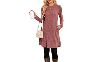 SENBATU Robe Pull Femme Hiver Dames à Manches Longues Femme Robe Tunique Boutons latéraux avec Poches