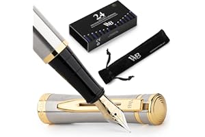 Wordsworth & Black Ensemble de stylo-plume, pointe extra fine dorée 18 carats, comprend 24 cartouches d'encre, convertisseur de recharge d'encre et pochette cadeau, finition dorée, calligraphie, [or