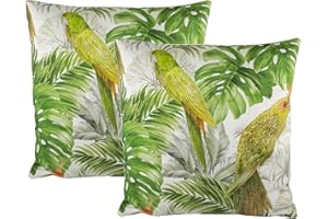 DiseLio 2 Fundas de Cojín de 45 x 45 cm para Jardín o Terraza, Estampado Pajaros Tonos Verdes, Loneta, 100% Algodón (Pajaros 45x45)