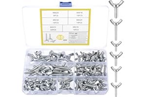 BAYIDUN 88 Pcs Vis Boulons à Papillon à Ailes, M4 M5 M6 M8 Boulons Vis à Oreilles, Vis à Ailes Papillon, Boutons de Poignée, Bouton Vis de Serrage, Vis à Pouce pour équipement de Mécanique (88 argent)