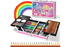 Spardar Art Set for Kids, 145 Pcs Kids Art Set Deluxe with Portable Aluminum Box, Drawing Kit with Oil Pastels, Crayons, Markers, Watercolor Cake, etc, Art Supplies Gift for Children Beginners Artists