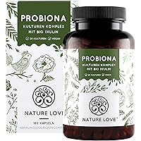 NATURE LOVE® Probiona Komplex - 20 Bakterienstämme + Bio Inulin - 180 magensaftresistente DRCaps® Kapseln - 2X…