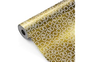 Bobina papel de regalo, rollo grande 62cm x 100m •AROS FONDO ORO • Ideal para: Tiendas Negocios Comercios Envolver regalos Cumpleaños Baby Shower Decoración [FP Fiesta Paper]