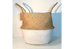 Mh Mediterraneanhabitat Cesto Seagrass Cesta in Vimini Naturale Cestini per la blanbianqueria con manico Cesto pieghevole Cesto per decorazioni, per la casa, plante. (XL 38x34, Bianco)