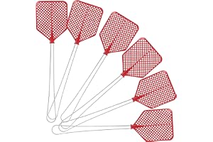 LifeChic 43 cm manuell flugsmällare – järnhandtag, flexibel röd plastskopa – flugsmällare för inomhus- och utomhusbruk – mot flugor, myggor och flygande insekter – 6-pack