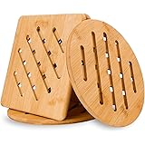 conisy Sottopentola in Bambu Naturale,Set di 4 Sottopentole Antiscivolo Resistenti al Calore per Cucina Piatti Caldi, pentole