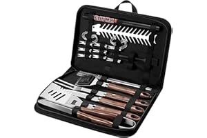 Nuovoware Ensemble d'Ustensiles de Barbecue, 38PCS Accessoires de Barbecue en Acier Inoxydable avec Pince, Spatule, Kit d'Accessoires de Grill, Outil de Barbecue avec Sac pour Camping, Jardin, Marron