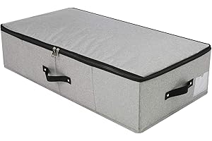 OMYGARDEN Caja de almacenamiento plegable debajo de la cama con soporte de plástico, asas, tapa con cremallera, mantas, edredones de ropa, organizador de armario para dormitorio, 74,5 x 38 x 18 cm, gris oscuro