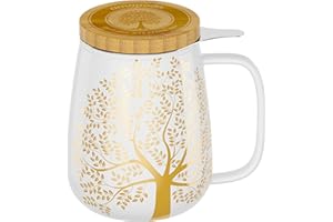 amapodo Lot de tasses à thé, en porcelaine, avec couvercle et tamis, 600 ml, XXL, banches, sans plastique