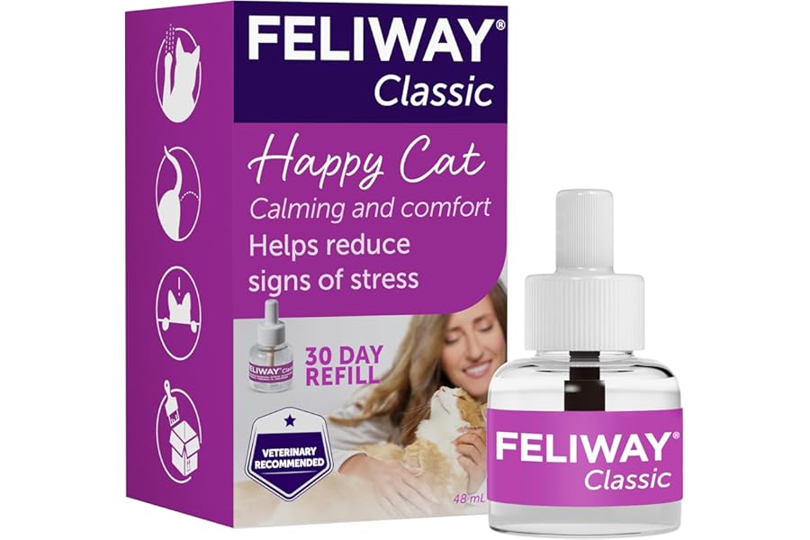 FELIWAY Classic 30 Day Cat Calming Odourless Refill for Pheromone Diffuser, 48ml - Helps Solve Common Signs of Stress in Cats & Kittens, Veterinary Recommended, Drug-free, Clinically Proven