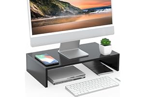 FITUEYES Wood Monitor Stand PC Laptop Computer Screen Riser, Save Space Desk Organizer Stand 42.5x23.5x10cm, Max Load 20 kg,Black