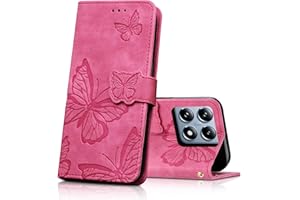 CXTcase Handyhülle Flip Case für Xiaomi 14T Pro, PU Leder Magnetische Schmetterlings Lederhülle Tasche, Rosenrot