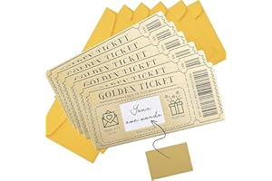 Uncle Yang Goldenes Ticket Rubbelkarten Set – 6 Stück DIY Gutschein Karten mit Umschlägen und Rubbeletiketten, Einzigartige Einladungskarten für Geburtstag, Valentinstag, Party, Dankeskarte