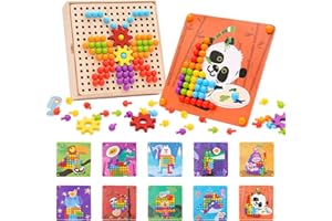 Mosaik Steckspiel für Kinder, Holz Steckspiel ab 2 3 4 5 Jahre, Mosaik Pegboard mit 180 Steckperlen und 10 Bunten Steckplätte, Kreatives Pädagogisches Montessori Spielzeug für Kinder Mädchen Jungen
