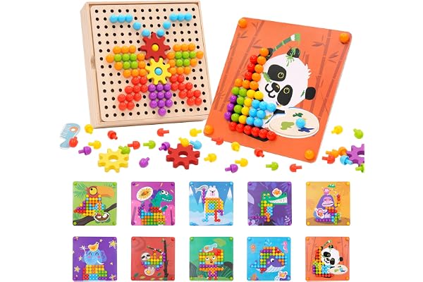 Jeu de clous pour enfants avec 180 perles et 10 cartes, apprentissage mosaïque des ongles jouet, jouets éducatifs Montessori, cadeaux jouet d'apprentissage précoce pour enfants 2 3 4 ans