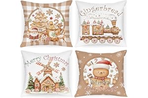 Lanpn Zestaw 4 szt. Świąteczne poszewki na poduszki 40 x 40 cm, Piernikowy Ludzik Poszewka na poduszkę Dekoracyjna do zimowe wakacje biura salonu sypialni sofy łóżka dekoracje świąteczne (Brązowy)