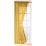 Plain Trent Ochre Gold voile net curtain panel 59x72 inches drop (150cm x 183cm) approx plain slot top traditional sheer elegant One Panel Per Pack