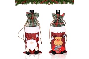 Fairypeach Cubierta de la Botella de Vino de Navidad, 2 Piezas Bolsas Navideñas para Botellas de Vino Bolsas Regalo Botellas Vino, Decoración Hogar de la Mesa de Cena Hogar para Las Fiestas de Navidad