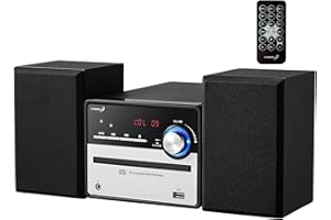 CYBERLUX Chaîne de musique HiFi rétro | Système stéréo compact | USB | Sortie ligne | CD/MP3 | Radio FM | 30 emplacements mémoire | Écran LED | Mini chaîne HiFi