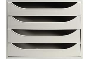 Exacompta 228606D Caja de almacenamiento Office con 4 cajones para documentos DIN A4+ Ecobox de alta capacidad para más espacio en el escritorio Big Box Gris