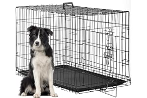 YESUITME Dog Puppy Cage Folding 2 Door Crate with Removable Tray XXL 48-inch Black Metal Training Crate Pet Carrier (XXL-48inch)