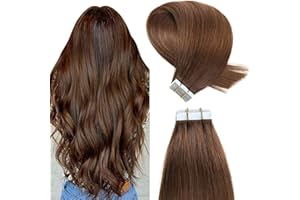 YILITE Extension Capelli Veri Biadesivo 60cm 20 PCS/50G Silky Straight Pelle Weft Nastro Extension Biadesive Capelli Veri Tape in Hair Extensions (60cm #4 Marrone Cioccolato)