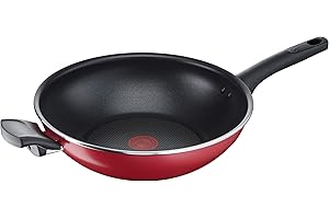 Lagostina Cuisine méditerranéenne Wok antiadhésive en aluminium 30 cm, à induction, gaz et four, avec indicateur de cuisson thermo-Signal, revêtement Titanium Easy, poignée ergonomique en Bakelite