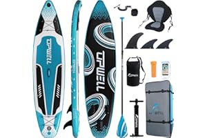 UPWELL Planche de Stand Up Paddle Gonflable 10'6'' avec Sup Accessoires Y Compris Sac à Dos, Kits de Réparation, Pont Antidérapant, Siège de Kayak, Leash, 3 Ailerons, Pagaie et Pompe à Main