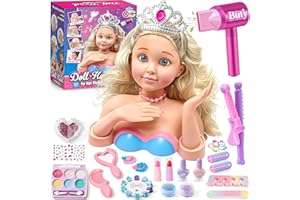 G.C Testa Bambola da Truccare e Pettinare Giocattoli Bambina 4 5 6 7 8 Anni con Asciugacapelli Smalto Pelabile Unghie Trucchi Corona Accessori per Capelli,Set Parrucchiera Bambina Regalo Compleanno