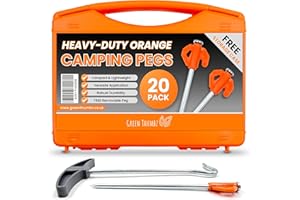 GREEN THUMBZ Piquet de Tente - Lot de 20 Piquets de Tente en Metal et Sardines Campingpour l'Exterieur - Sardine de Fixation Galvanises Orange pour Sol Dur, avec Extracteur de Piquets Inclus (20cm)