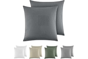 Dreamzie Federe Cuscino Letto Cotone 40x40 cm, Set di 2, 100% Cotone Lavato, Copricuscino Letto Grigio Scuro Con Cerniera, Federa Cuscino Certificata OEKO-TEX