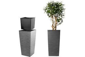 ‎KADAX KADAX Pflanzkübel mit Innentopf, Höhe 75.5cm, Grafit – Wetterfester Blumentopf für Innen & Außen, ideal für Garten, Balkon & Terrasse, zum Bepflanzen, Dekorieren und als stilvoller Übertopf