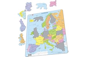 Larsen A8 Mappa Politica dell'Europa per i Bambini più Piccoli, Edizione Tedesco, Puzzle Incorniciato con 37 Pezzi