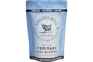 Raging Bull 250g Teriyaki Biltong - Authentic South African Gluten Free Biltong - High Protein Snacks - Grass Fed Beef Biltong - Low Carb Keto Snacks - Natural Carnivore Meat Snacks