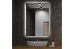 Tulup Lustro z LED 80x60 cm z Oświetleniem Neutralna Barwa Światła Ścienne Szkło Duże Do Makijażu Szkło Łazienkowe Do Łazienki Do Sypialni Salonu